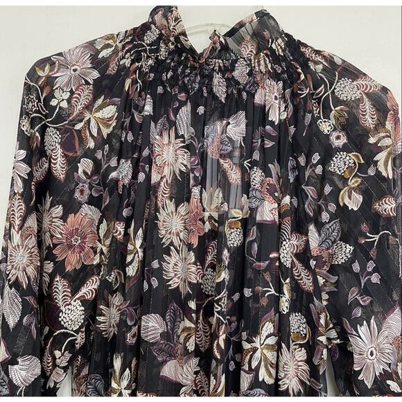 Sabina Musayev Geneva Floral Midi Dress Size XS Black Gold Metallic Sheer NWT - Picture 11 of 16